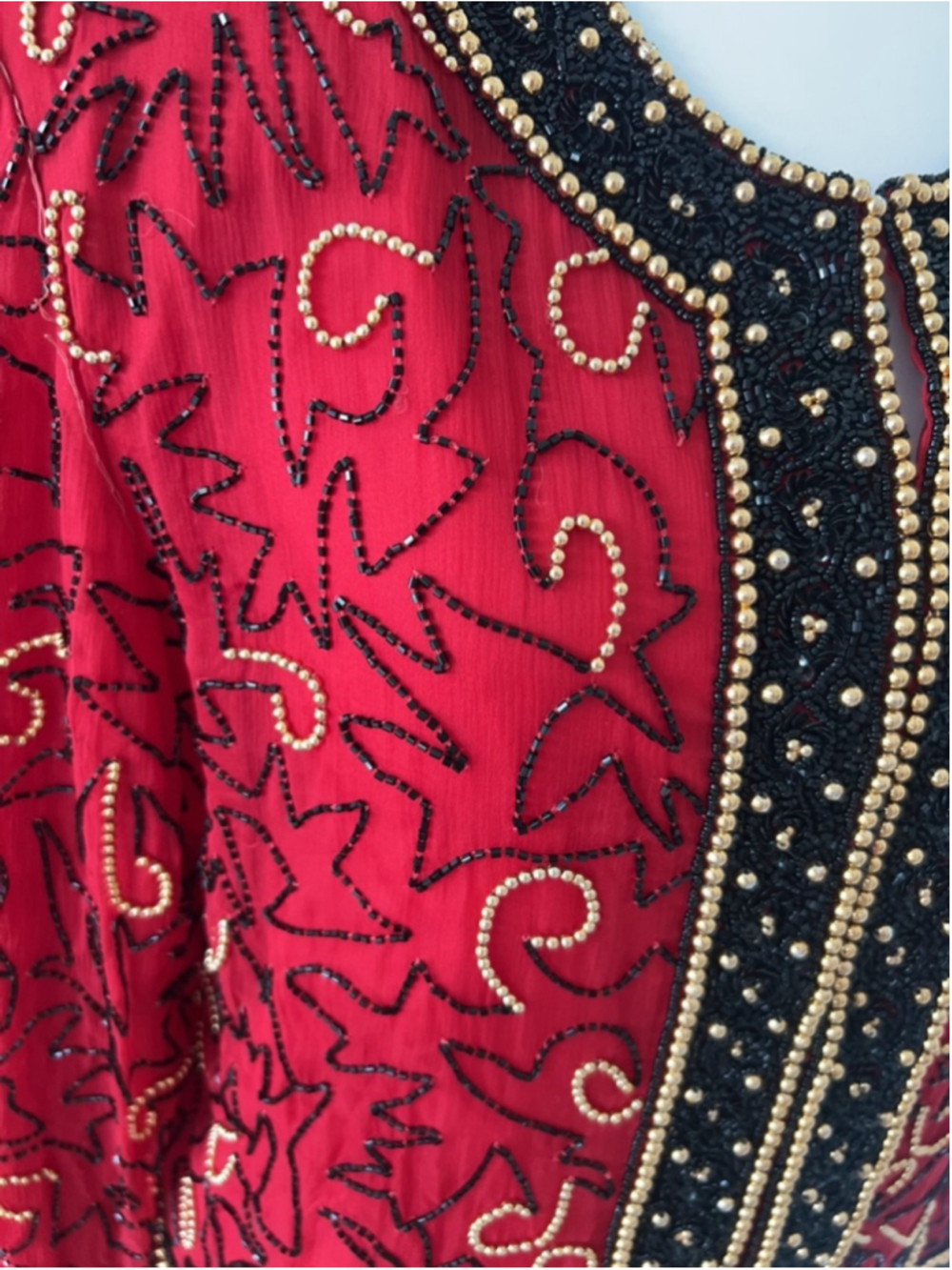 Vintage Lawrence Kazar Red Beaded Jacket Gold Embellished Evening Bolero XL - Picture 12 of 14